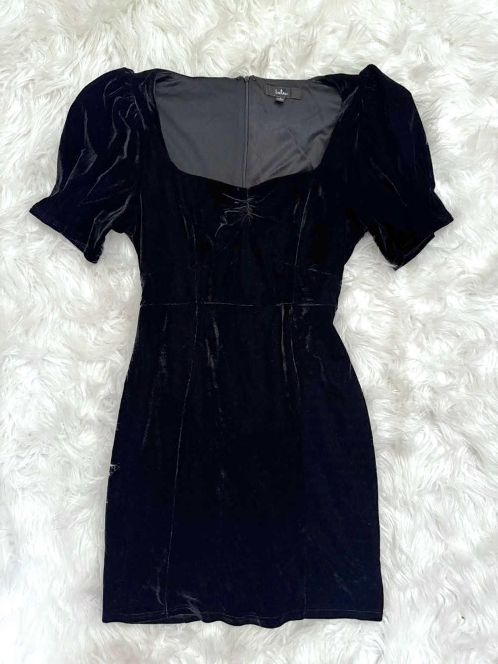 LULUS Black Velvet Puff Sleeve Mini Dress Size Small Bodycon Party Holiday - Picture 2 of 7